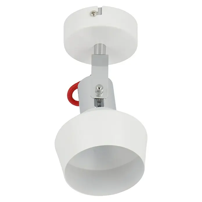 Tween Light Regleta Grado - 4 W, L x An x Al: 13,1 x 9,5 x 19,2 cm, Blanco, E14 - Primer plano de una lámpara de techo blanca moderna con brazo cromado ajustable y cable de acento rojo para una iluminación elegante.