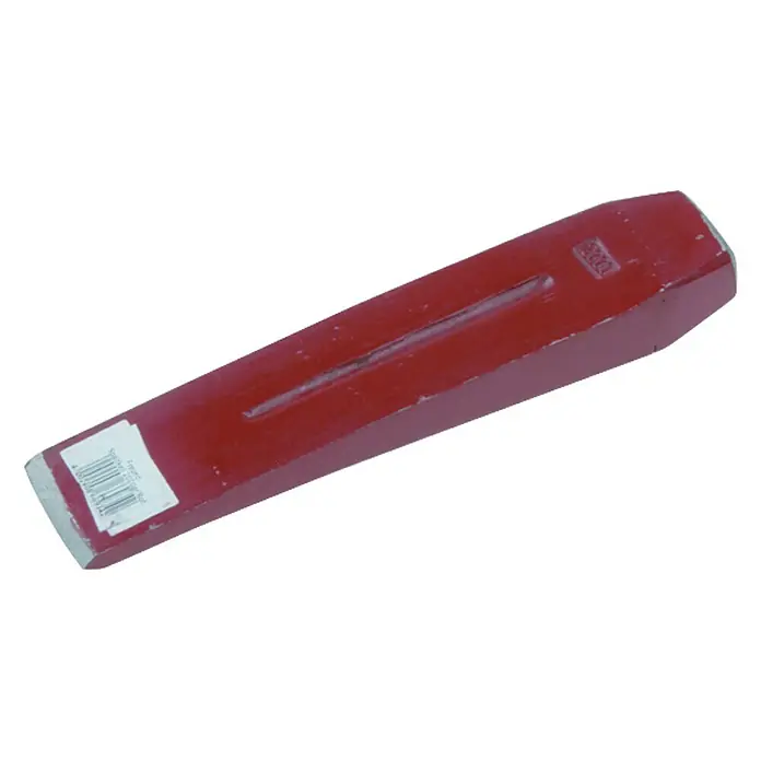 Cuña de leñador hierro - Largo: 245 mm, Acero - Primer plano de una cuña roja para partir madera con un borde afilado, utilizada para trabajar la madera y partir troncos.