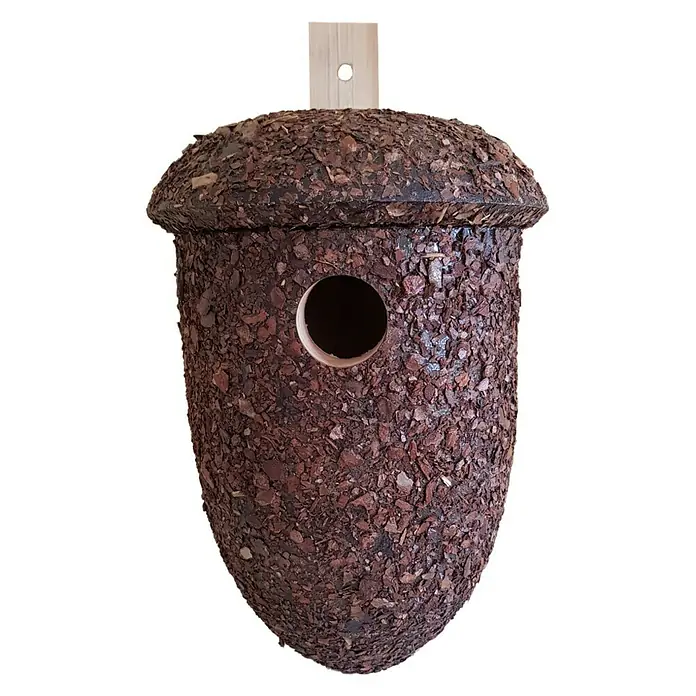 Nistkasten KG17451 - 18 x 33 x 18 cm, Holz - Einzigartiges Vogelhaus in Eichelform, gefertigt aus natürlichen Materialien, mit einem kreisrunden Eingang und einer Holzaufhängung für den Garten.