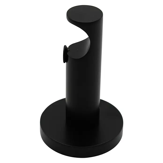 Expo Ambiente Träger Turn - Schwarz, Geeignet für: Gardinenstangen Ø 20 mm, 7,9 cm - Naheaufnahme einer Gardinenstangenhalterung in Schwarz. Das Produkt ist ideal für die sichere Befestigung von Gardinenstangen.