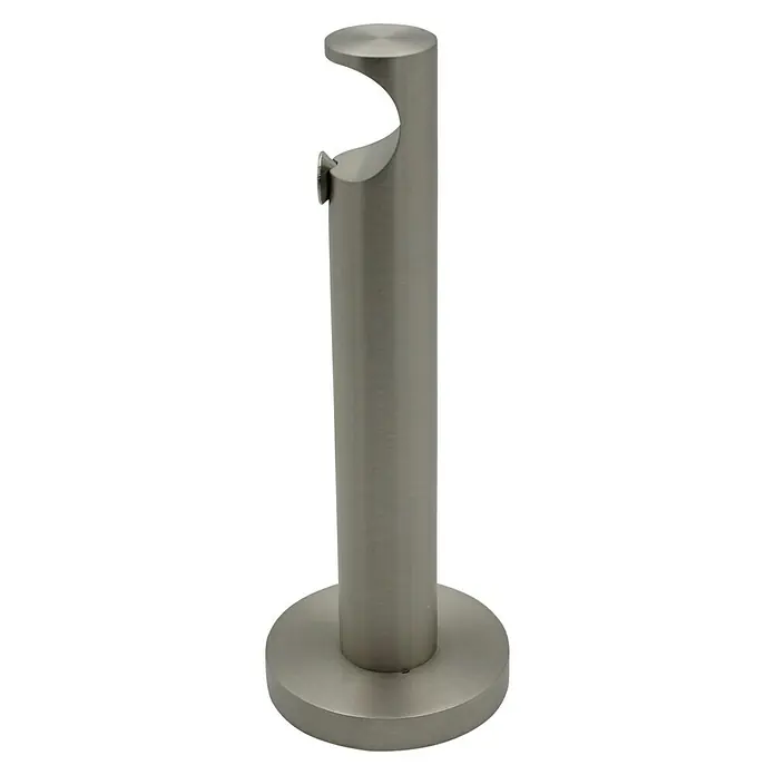 Expo Ambiente Träger Turn - Edelstahloptik, Geeignet für: Gardinenstangen Ø 20 mm, 13,4 cm - Nahaufnahme einer Gardinenstange mit Halterung in gebürstetem Stahl, ideal für moderne Inneneinrichtungen.