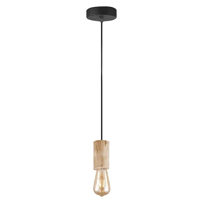 Home Sweet Home Pendelleuchte rund Billy - Ø x H: 100 mm x 116 cm - Hängelampe mit Holzelement und Edison-Glühbirne, ideal für Wohnzimmer oder Essbereich, modernes Design und angenehmes Licht für Ihr Zuhause.