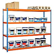 Simonrack Simontaller Metall-Schwerlastregal (L x B x H: 45 x 120 x 200 cm, Traglast: 400 kg/Boden, Anzahl Böden: 4 Stk., Blau/Orange)