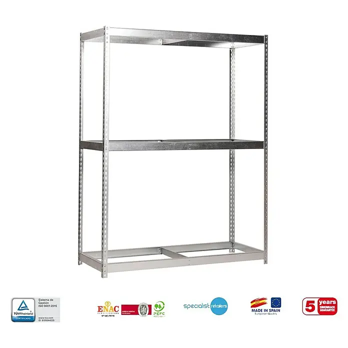 Simonrack Simonforte Estantería para cargas pesadas - Al x An x Pr: 200 x 150 x 60 cm, Número de baldas: 3 ud., Inserción, Galvanizado, Capacidad de carga por balda: 600 kg - Estantería con tres estantes y estructura metálica. Ideal para almacenamiento y organización, robusta y duradera.