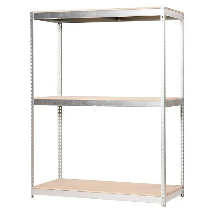 Simonrack Simontaller Schwerlastregal Ecoforte Chipboard - H x B x T: 200 x 120 x 60 cm, Traglast pro Boden: 400 kg, Anzahl Böden: 3 Stk., Stecken, Silber - Ein stabiles Metallregal mit drei Holzablagen, ideal für Lagerung und Organisation in Garage, Keller oder Werkstatt.