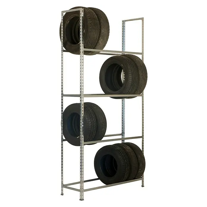 Simonrack Simonauto Reifenregal Autoclick - H x B x T: 200 x 120 x 30 cm, Anzahl Träger: 4 Stk., Stecken, Silber - Reifenregal mit vier Ebenen, auf denen Reifen unterschiedlicher Größen und Profile gelagert werden. Das Regal ist aus Metall gefertigt.