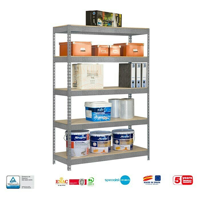 Simonrack Simontaller Metall-Schwerlastregal (L x B x H: 45 x 120 x 200 cm, Traglast: 300 kg/Boden, Anzahl Böden: 5 Stk., Silber)