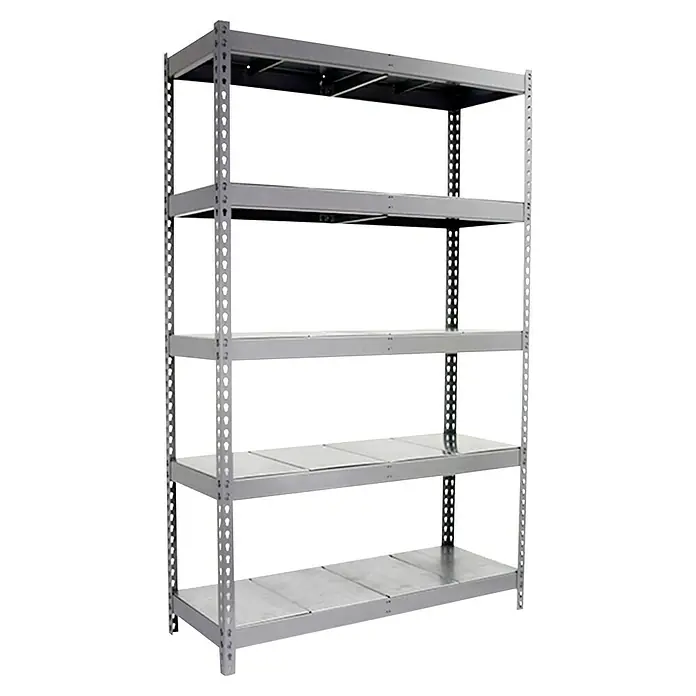 Simonrack Simonforte Schwerlastregal Simonforte Metall - H x B x T: 200 x 240 x 60 cm, Traglast pro Boden: 400 kg, Anzahl Böden: 5 Stk., Stecken, Silber/Silber - Ein graues Schwerlastregal mit fünf Ebenen. Das Regal ist robust und bietet viel Stauraum für verschiedene Gegenstände.