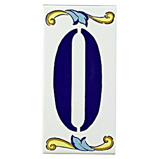 Azulejo de gres Número 0 (7,5 x 15 cm, Blanco/Azul/Amarillo, Brillante)