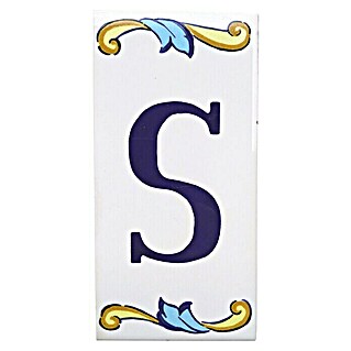 Azulejo de gres Letra S (7,5 x 15 cm, Blanco/Azul/Amarillo, Brillante)