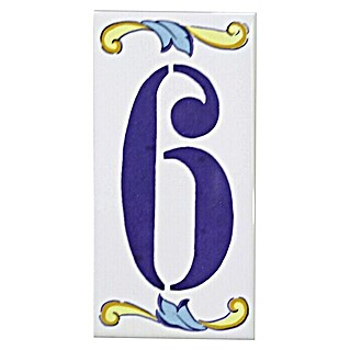 Pavimento cerámico Número 6 (7,5 x 15 cm, Blanco/Azul/Amarillo, Brillante)