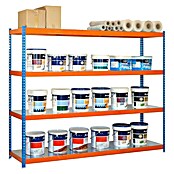 Simonrack Simontaller Estantería para cargas pesadas Ecoforte Metal (L x An x Al: 60 x 150 x 200 cm, Capacidad de carga: 400 kg/balda, Número de baldas: 4 ud., Azul/Naranja)