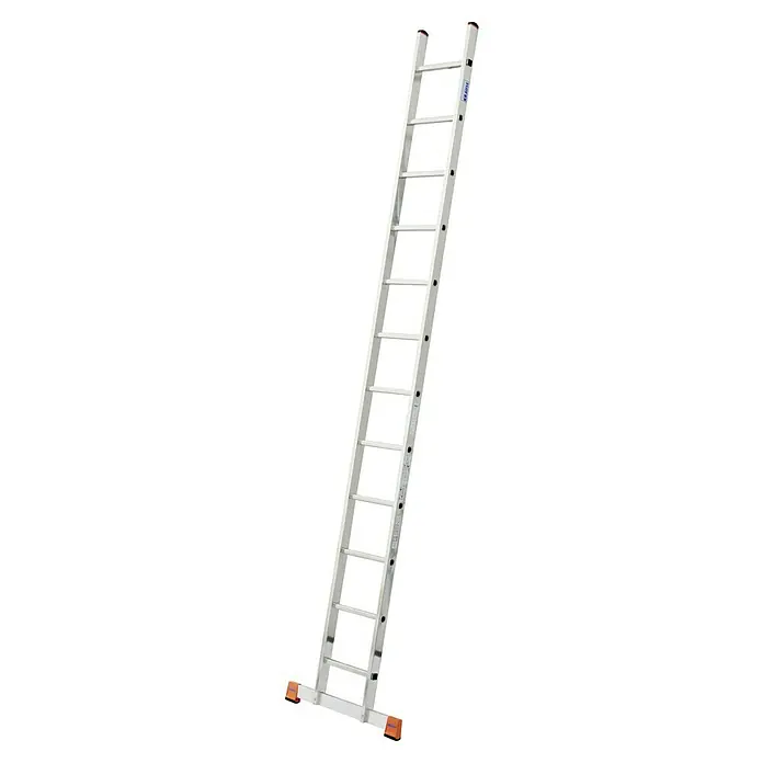 Krause Monto Anlegeleiter Sibilo - Anzahl Tritte: 12 Stk., Arbeitshöhe: 4,4 m, Aluminium - Silberne Krause-Leiter im Studio, ideal für Heimwerker und Profis. Sicherer Aufstieg mit stabilem Design.