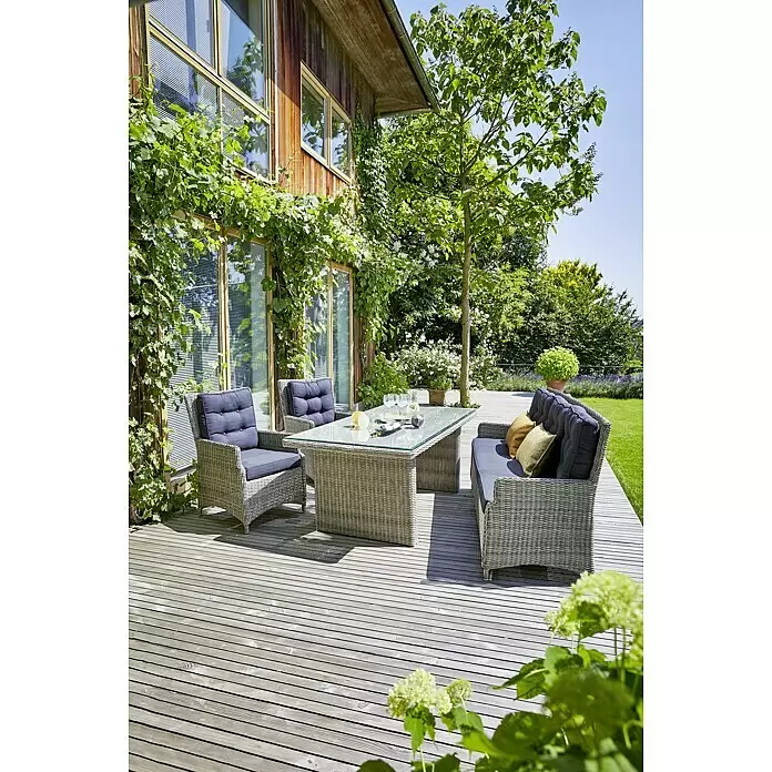 Sunfun Pauline Gartenbank - B x T x H: 200 x 85 x 100 cm, PE-Halfmoon-Geflecht, Aluminium, Anthrazit, Bambusgrau