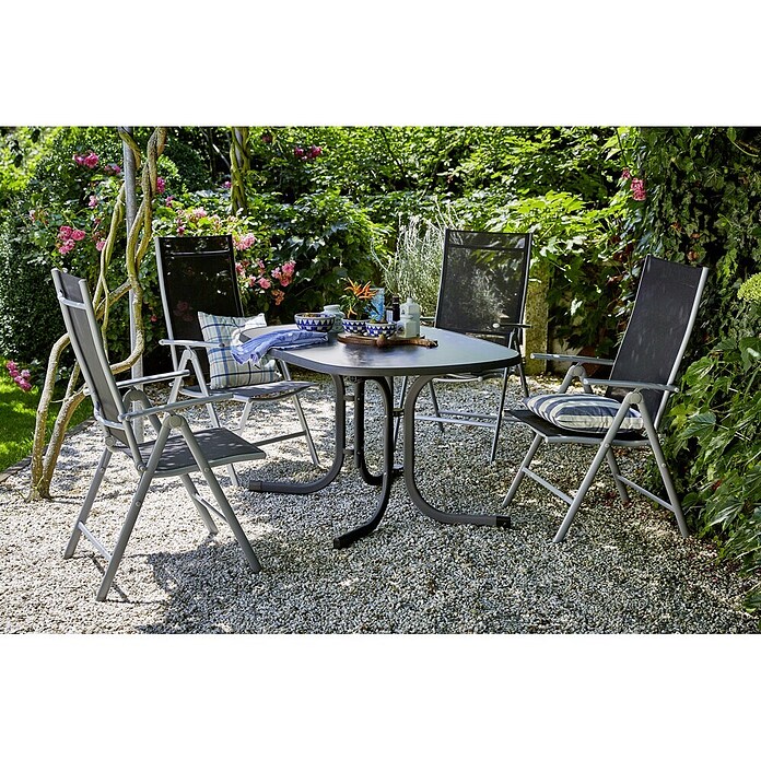 Sunfun Amy Vrtni pozicijski stol  (Črne barve, srebrne barve, Nastavljivo naslonjalo) | 8350 - Stühle Textilen | ICAB - Sommermöbel Stühle | ICA - Sommermöbel | IC - Freizeit im Garten | I - Stadtgarten | BAUHAUS