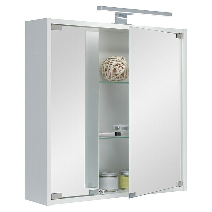 Riva LED-Spiegelschrank (B x H: 60 x 60 cm, Mit Beleuchtung, Spanplatte, Weiß)
