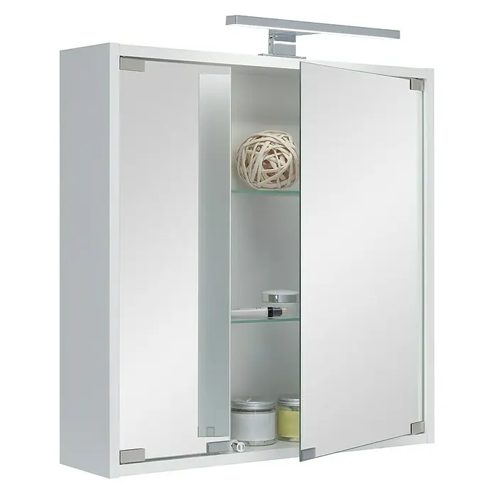 Riva LED-Spiegelschrank FloraB x H: 60 x 60 cm, Holz, Weiß - Moderner Spiegelschrank in Weiß mit zwei Türen und integrierter Beleuchtung für ein stilvolles Badezimmer.