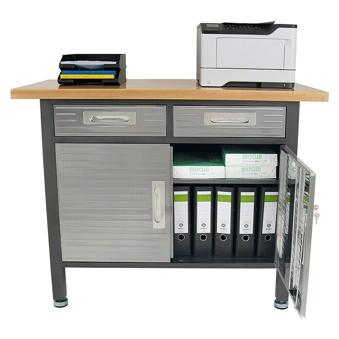 Werkbank (L x B x H: 61 x 122 x 95 cm, 2 Schubladen)