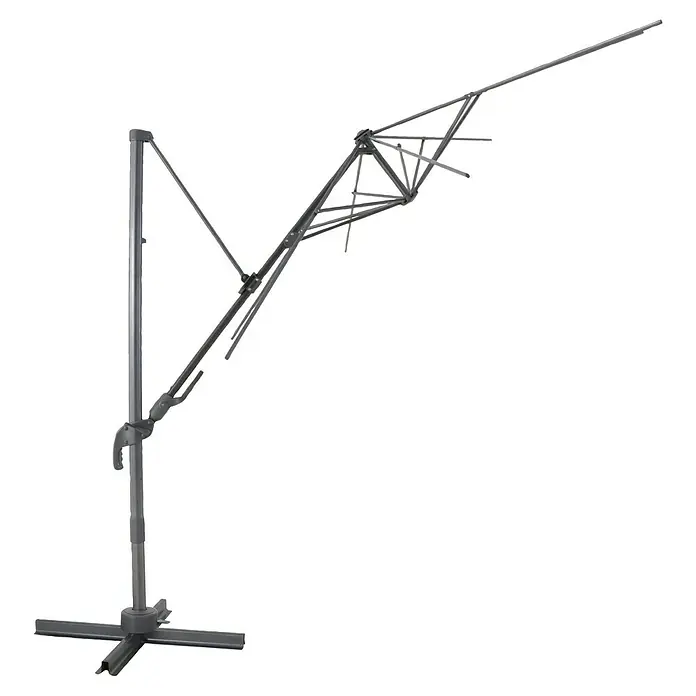 Sunfun Ampelschirmgestell Capri - Stahl, 300 cm, Rund - Ein freistehender Sonnenschirm ohne Bespannung, der seinen robusten Rahmen und seine Konstruktion zeigt. Ideal für den Außenbereich.