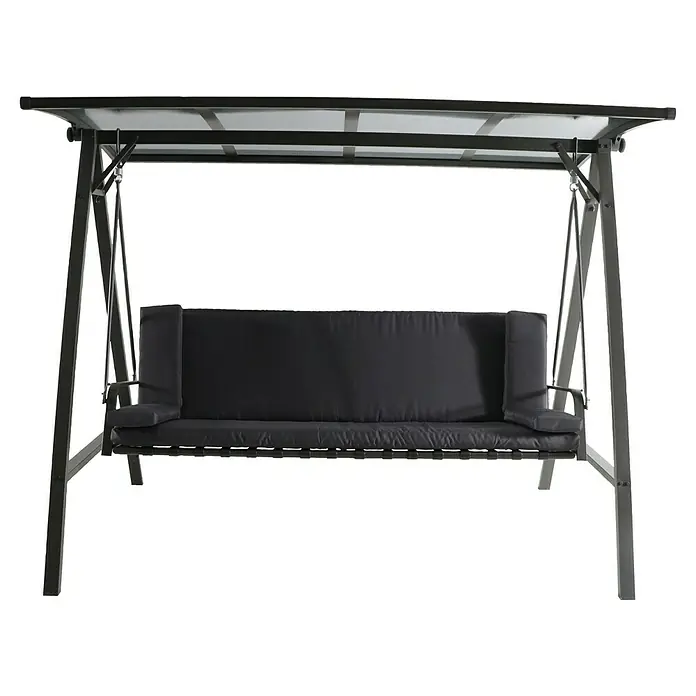 Sunfun Maja Hollywoodschaukel - B x T x H: 235 x 135 x 182 cm, Stahl, Anthrazit, Liegefunktion - Schwarze Hollywoodschaukel mit Sonnendach und bequemen Sitzkissen, ideal für entspannte Stunden im Garten oder auf der Terrasse.