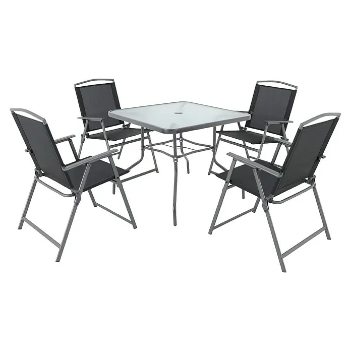 Sunfun Set de muebles de jardín Marta - 5 pzs., Vidrio/Textil, Acero, Antracita - Juego de jardín con mesa y cuatro sillas de metal y cristal, ideal para disfrutar de comidas al aire libre en el jardín o patio.