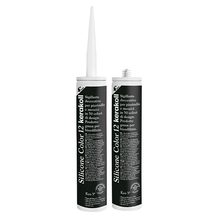 Kerakoll Silicona universal Color - Tono de color: 12, 310 ml - Dos tubos de Silicone Color 12 Kerakoll, sellante decorativo para baldosas y mosaicos en 50 colores, producto verde para bioconstrucción.
