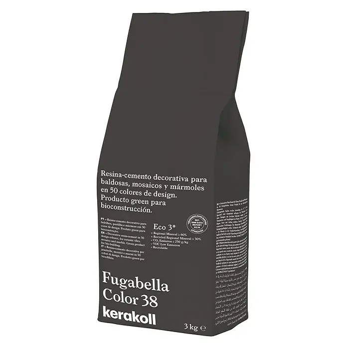Kerakoll Mortero para juntas - cemento Fugabella - Color: 38, 3 kg - Imagen de un saco de Fugabella Color 38 Kerakoll. Resina-cemento decorativa para baldosas, mosaicos y mármoles en 50 colores.