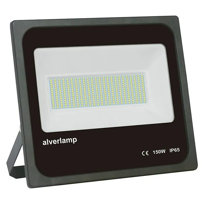 Alverlamp Proyector LED LMN - 150 W, L x An x Al: 33,5 x 6,4 x 29,2 cm, Negro, Blanco neutro - Primer plano de un foco LED Alverlamp, 150W con clasificación IP65, perfecto para uso en exteriores.