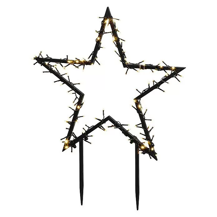 LED-Gartenstecker Stern S - Außen, Netzbetrieben, Höhe: 73 cm, Warmweiß - Schwarze sternförmige Außenleuchte mit warmweißen LEDs und Erdspießen.