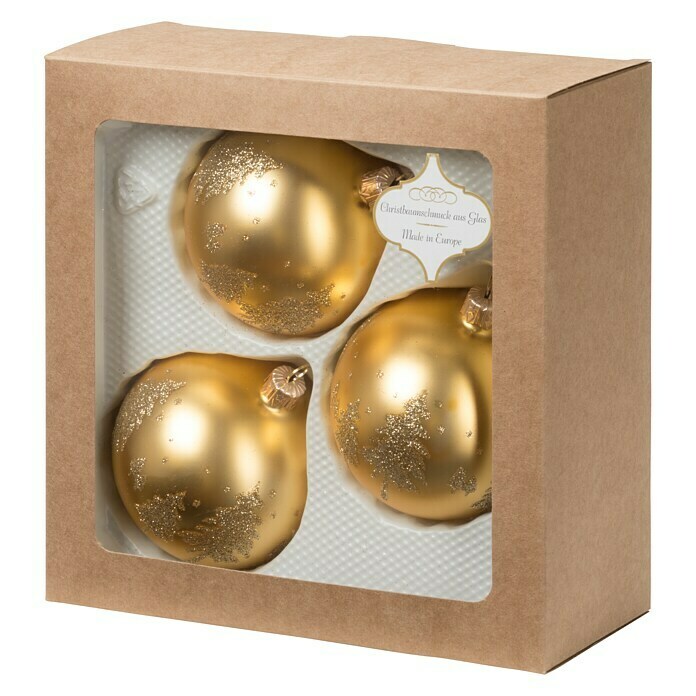 WEIHNACHTSKUGEL 3ER SET 8cm GOLD DEKOR