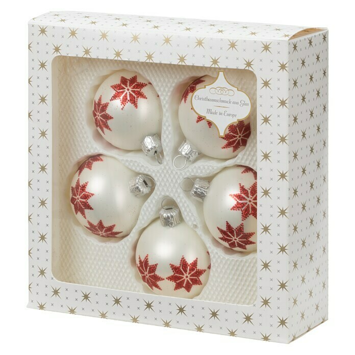 WEIHNACHTSKUGEL 5ER SET 6cm WEISS DEKOR