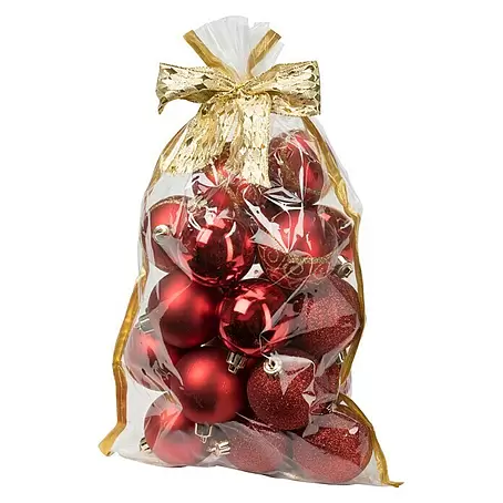 Weihnachtskugeln im Geschenkbeutel