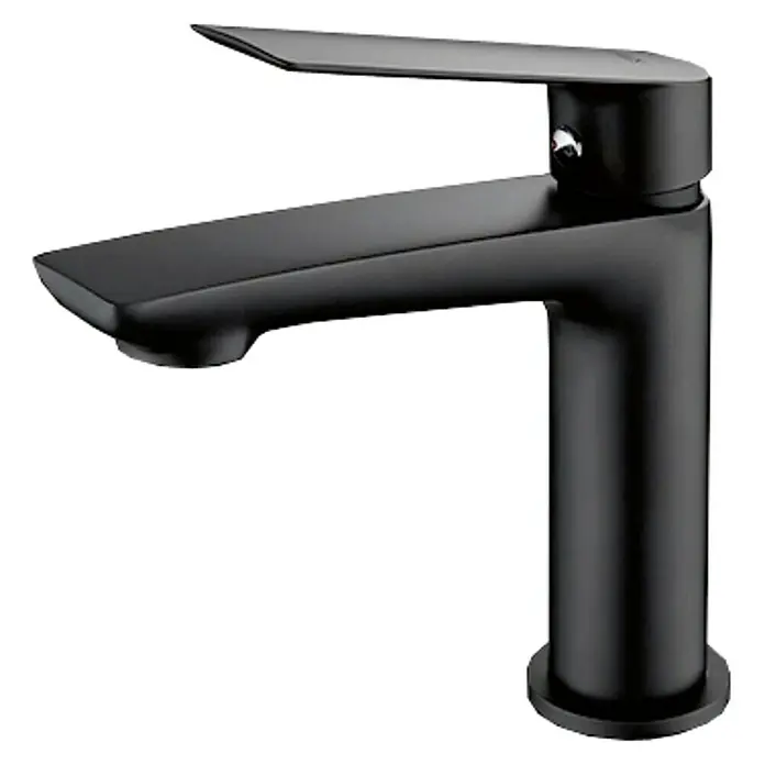 Imex Luxor Grifo de lavabo - Negro - Elegante grifo negro con caño plano y diseño contemporáneo. Ideal para baños modernos.