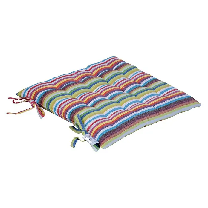Cojín para silla Bombay - Multicolor - Cojín cuadrado para asiento con rayas de colores y lazos para mayor comodidad y estilo.