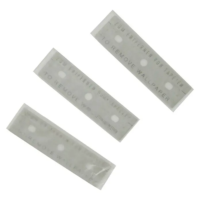 Lehnartz Tapetenentferner-Ersatzklinge Expert - Klingenbreite: 8 cm, 3 Stk. - Drei Tapetenablöser mit der Aufschrift "Zum Entfernen von Tapeten" und "To Remove Wallpaper" auf schwarzem Hintergrund.