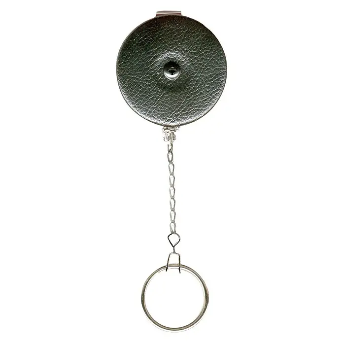 Key-Bak Schlüsselanhänger - Ø x L: 50 x 600 mm - Schlüsselanhänger mit silberner Kette und rundem Lederetui mit Knopf, ideal für Schlüssel.