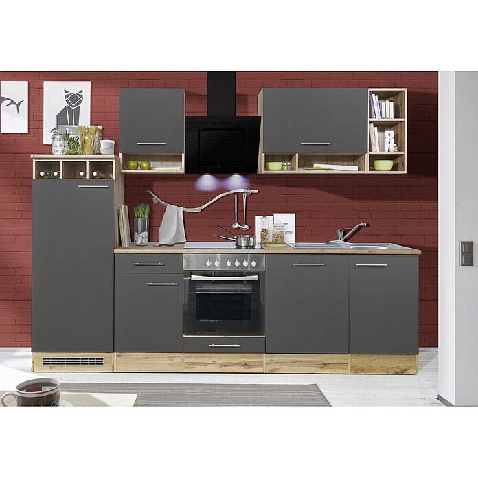 Respekta Küchenzeile BEKB280EGC (Breite: 280 cm, Mit Elektrogeräten, Grau)