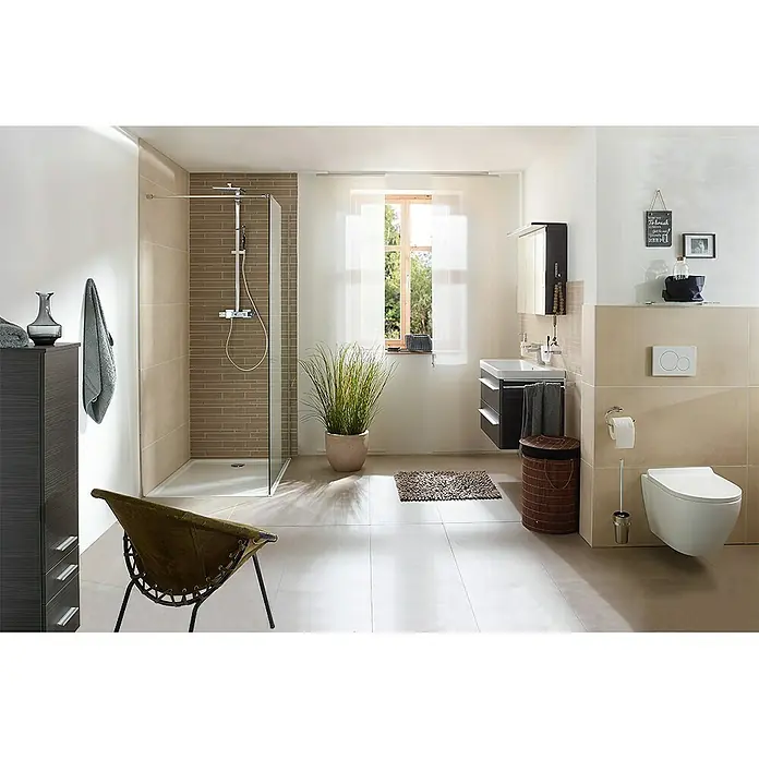 Lanzet Modern 3.0 Waschtischunterschrank - B x T x H: 76 x 44,5 x 48,7 cm, Dark Oak - Helles Badezimmer mit Dusche, Waschbeckenunterschrank und Hänge-WC. Moderne Badeinrichtung für Komfort und Stil.