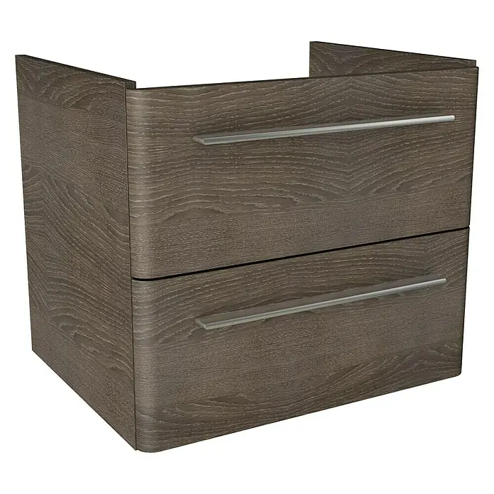 Badmöbel-Set MO60E3RE - Gesamtbreite Badmöbel: 60 cm, Eiche Maron, Matt, DIN Anschlag: Rechts - Moderne Waschtischunterschrank mit zwei Schubladen und stilvollen Griffen, ideal für jedes Badezimmerdesign.