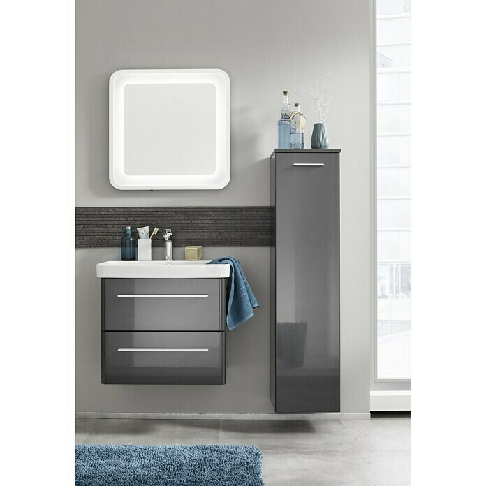 Modern 3.0 Waschtischunterschrank (49 x 56 x 42 cm, 2 Schubkästen, Grafit, Hochglanz)