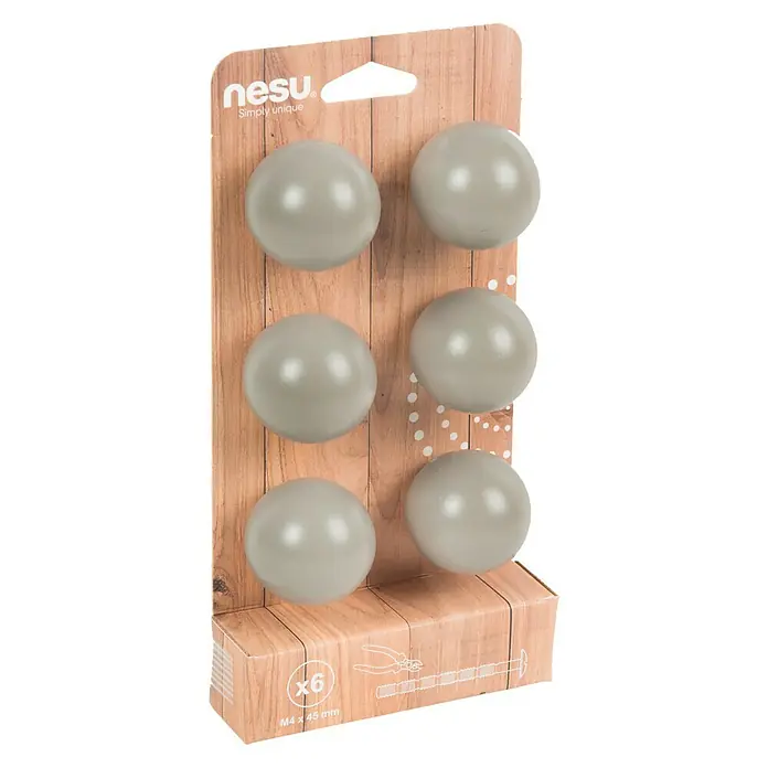 Nesu Pomo para muebles 445GR2 6 uds. - Ø x Al: 40 x 37 mm, Madera - Un paquete de seis pomos de muebles grises de Nesu, ideal para añadir un toque elegante a tus muebles.