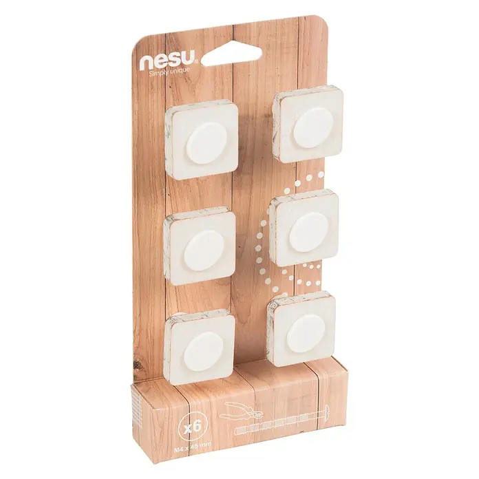 Nesu Tirador para muebles Cuadrado Shabby 6 uds. - L x An x Al: 3,5 x 3,5 x 3,2 cm, Madera - Juego de deslizadores para muebles Nesu con seis almohadillas cuadradas, ideales para proteger pisos y muebles de rasguños y daños.