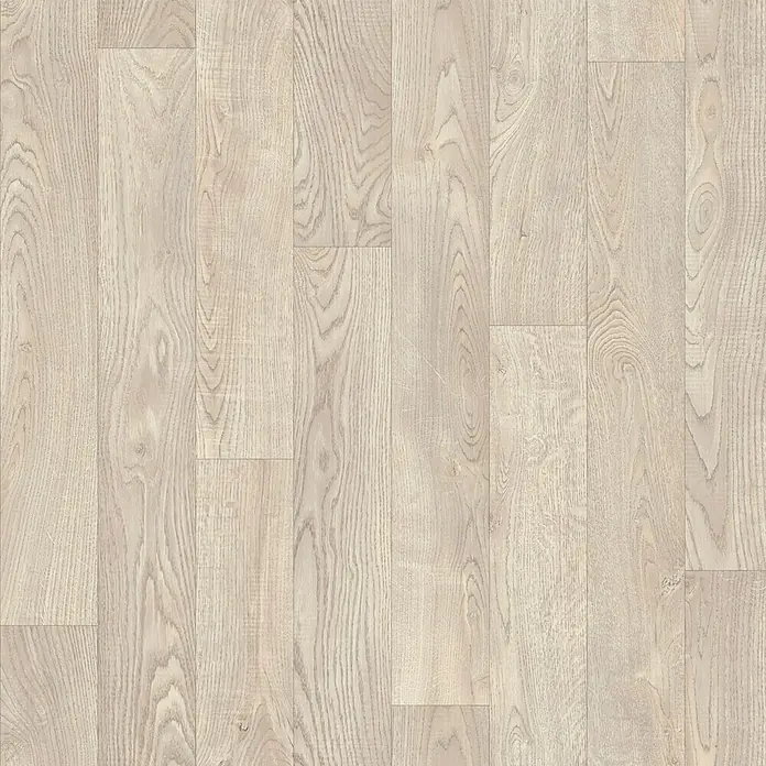 Beauflor PVC-Boden Meterware Sherwood - 400 cm, White Oak 167S, Beige - Helles Holzlaminat mit Maserung.