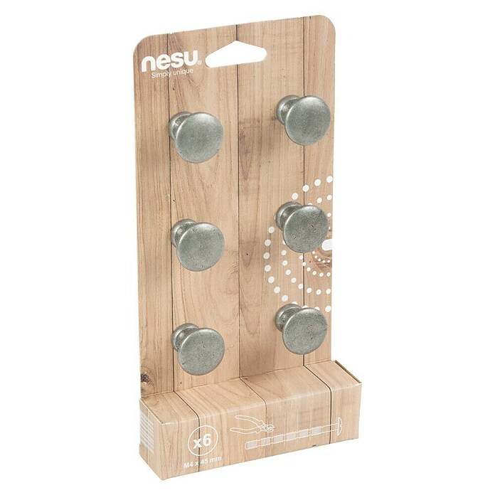 Nesu Pomo para muebles 347PT 6 uds. (Ø x Al: 25 x 22 mm, Acero, Mate antiguo)