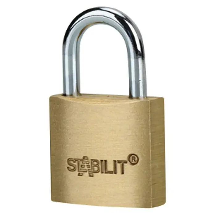 Stabilit Candado M20 - Ancho: 21 mm, Espesor de estribo: 3,5 mm - Candado de latón con arco de acero cromado y logotipo STABILIT® para mayor seguridad.