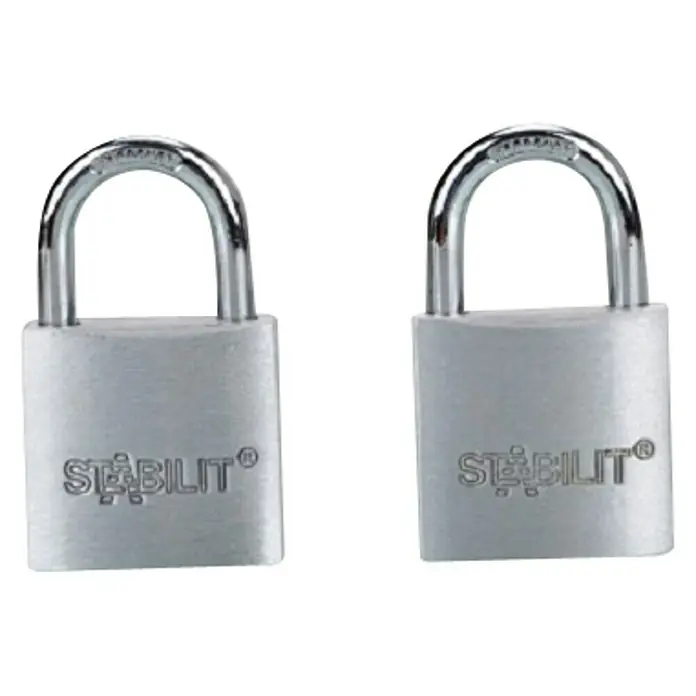 Stabilit Juego de candados - 2 ud., Ancho: 30 mm - Dos candados plateados de Stabilit, ideales para asegurar objetos de valor y ofrecer una protección fiable de la propiedad con durabilidad.