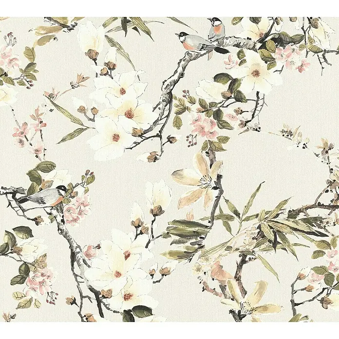 A.S. Création Michalsky Vliestapete Zweige - Bunt, Floral, 10,05 x 0,53 m - Elegantes florales Wandbild mit zarten Blüten und Vögeln, ideal für eine stilvolle Raumgestaltung. Ein Hauch von Natur für Ihr Zuhause.