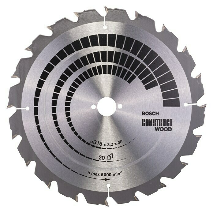 Bosch Kreissägeblatt Construction WoodDurchmesser: 315 mm, Bohrung: 30 mm, Anzahl Zähne: 20 Zähne Front View