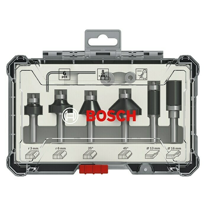 Bosch Fräser-Set Trim&Edging6 -tlg., Durchmesser Schaft: 8 mm Front View