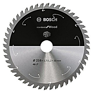 Bosch Cirkelzaagblad Standard for Wood (Diameter: 216 mm, Boorgat: 30 mm, Aantal tanden: 48 tanden)